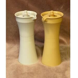 Vintage Tupperware Set of (2) Oil & Vinegar Cruets-(Harvest Gold, Almond)